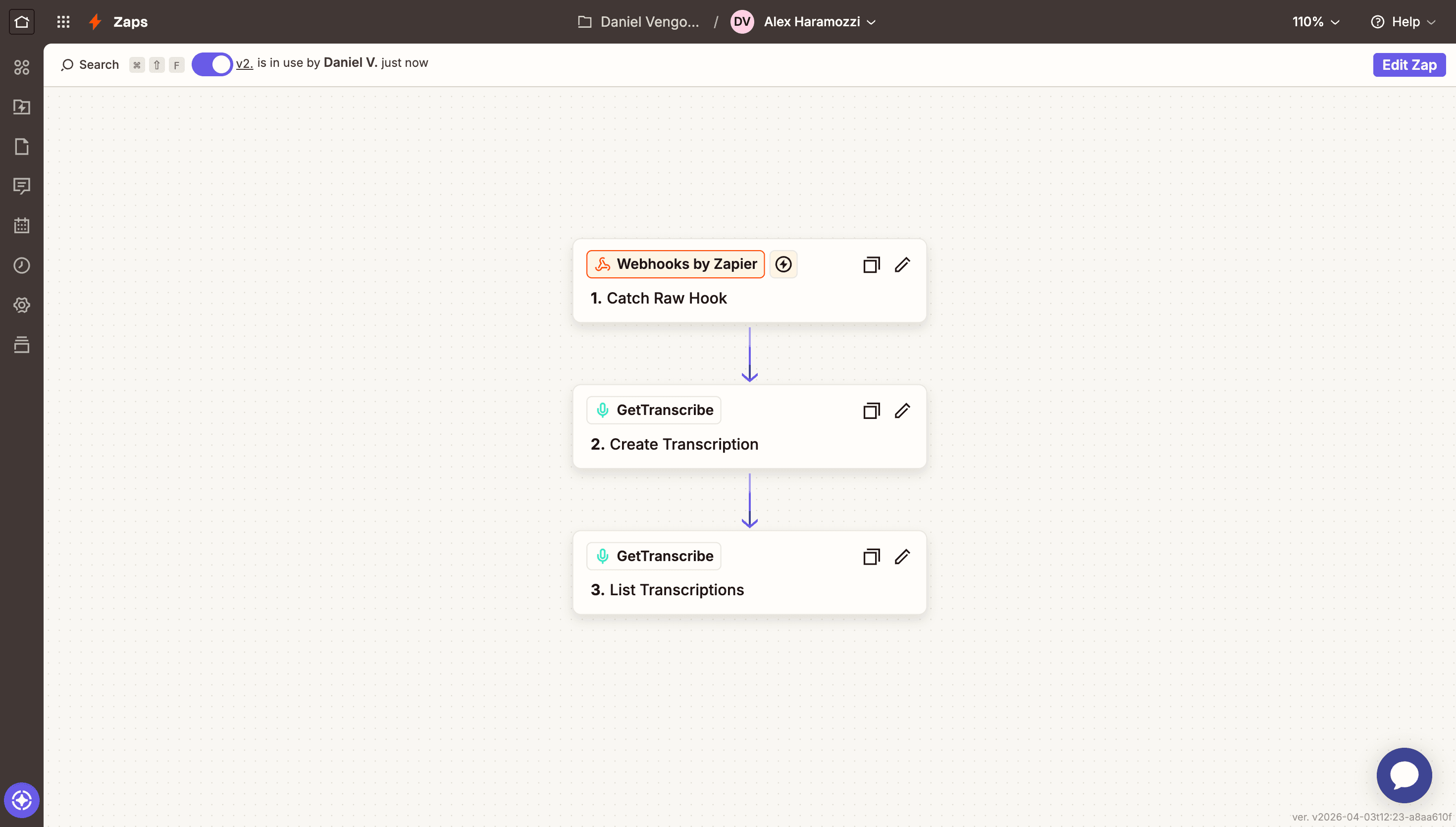 GetTranscribe Zapier integration workflow